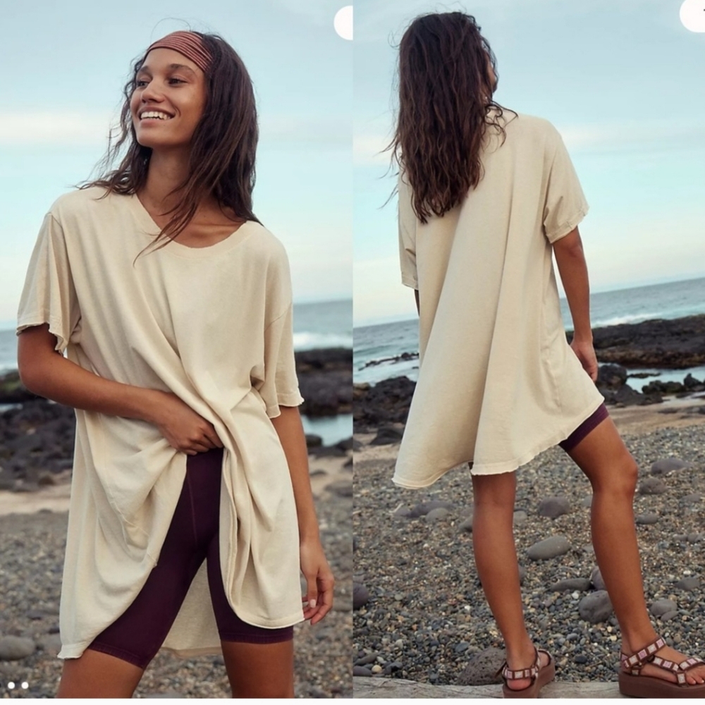 Free People Movement Leg Day Tee Large Cream/Tan